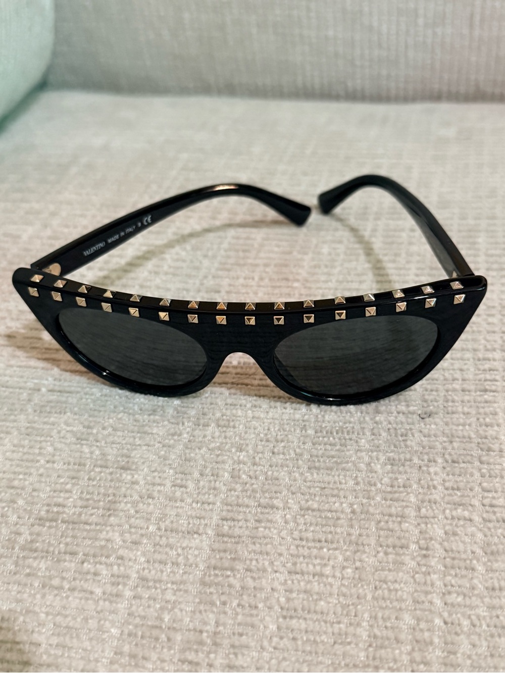 Valentino Black Cat-Eye Sunglasses with Gold Pyramid Studs
